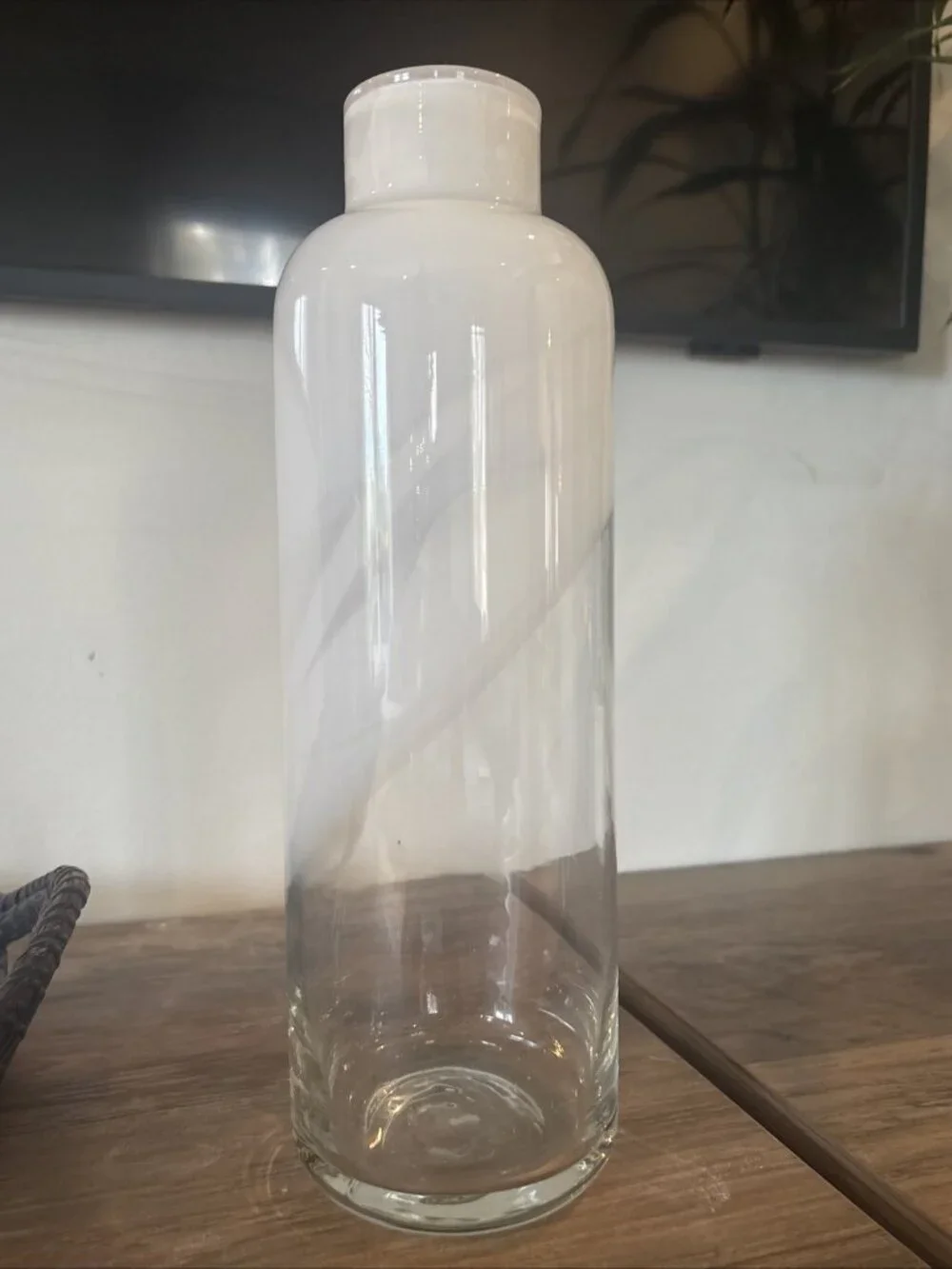 Tall Decorative Glass Vase White Swirl